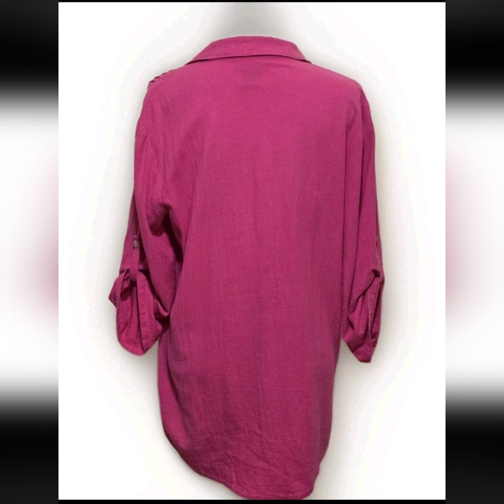 Soft Surroundings Pintuck Collared Button Front  100% Cotton  Tunic Top  Pink S - Picture 5 of 5